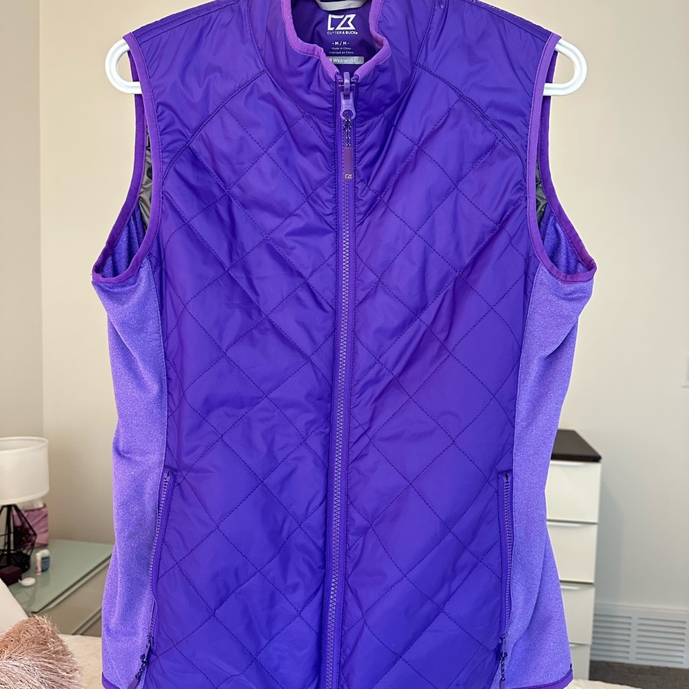 Cutter & Buck Purple Quilted Vest with Stand-Up Collar